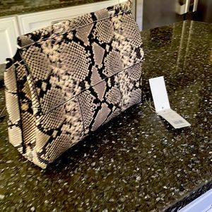 Tory Burch Block T Snakeskin Embossed Satchel